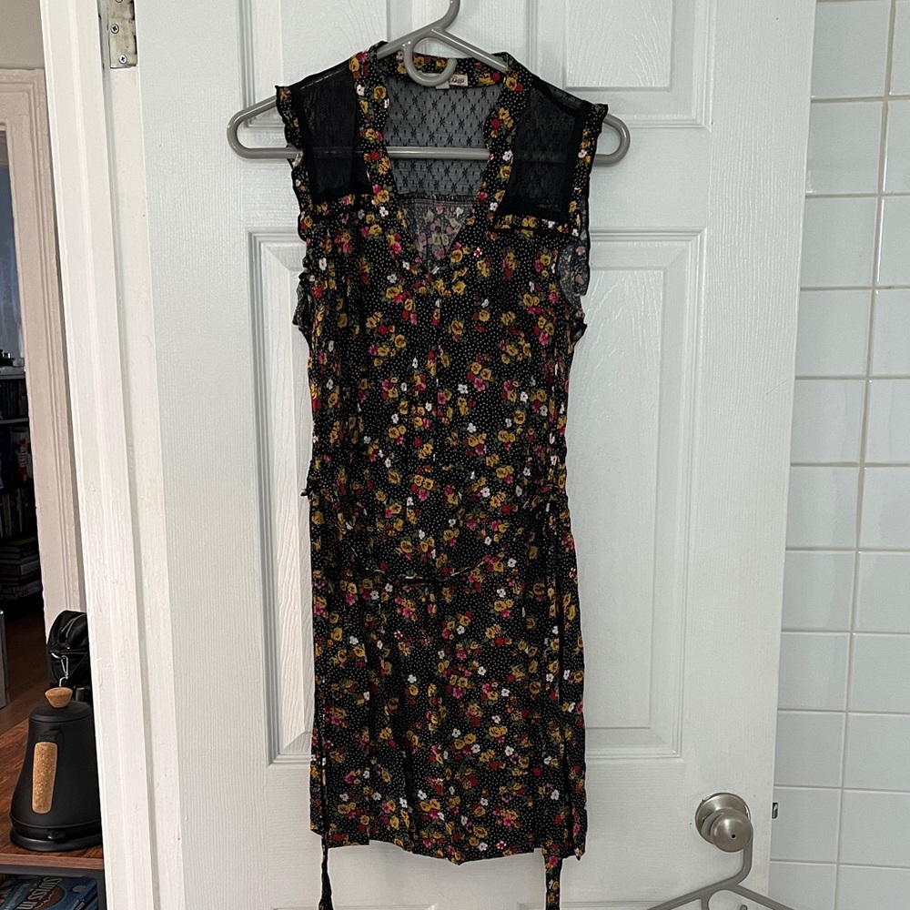 BeBop Black Mini Dress with Colorful Floral Design